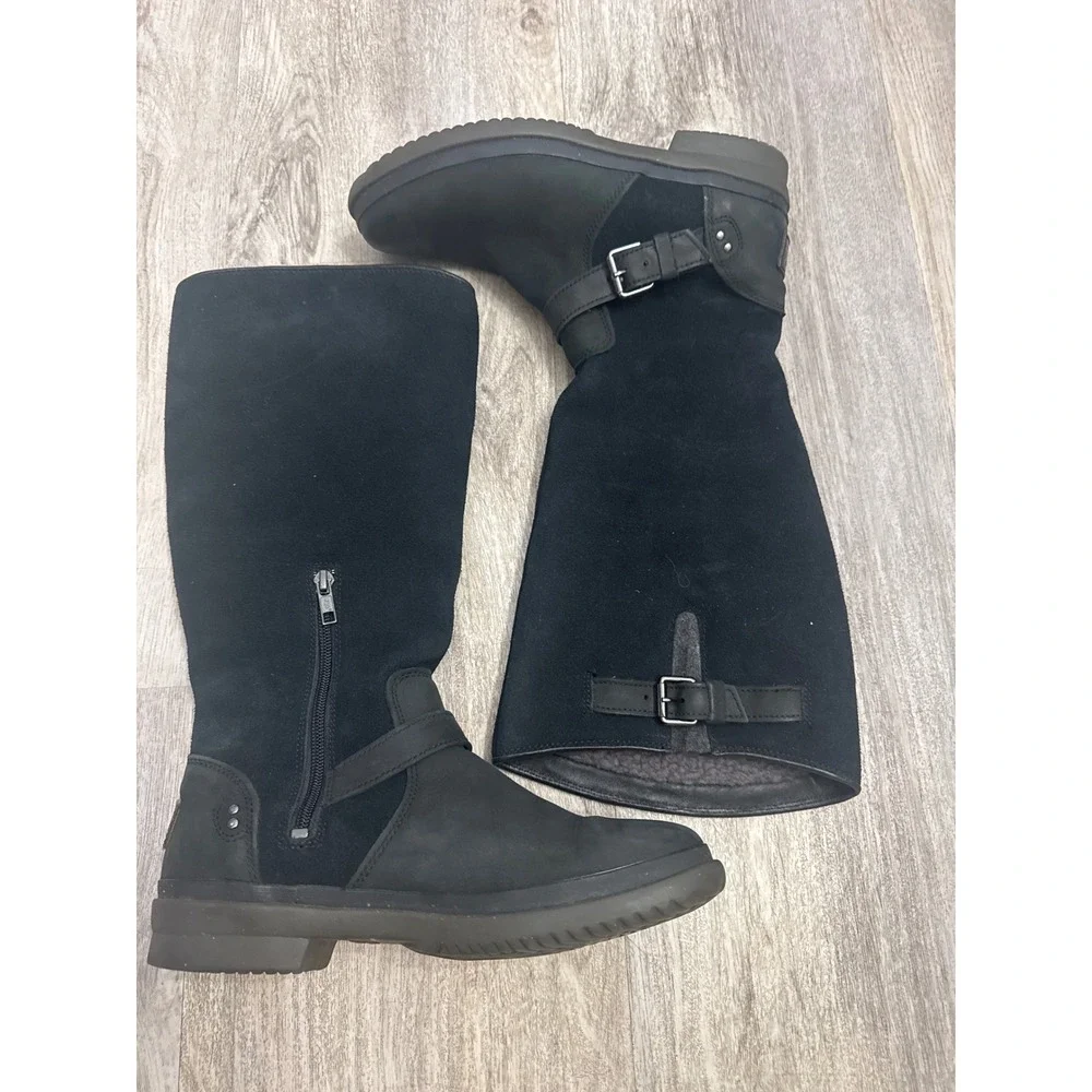 UGG Women's Thomsen Black Suede Leather Tall Buckle Boots Size 7 US 38 EU